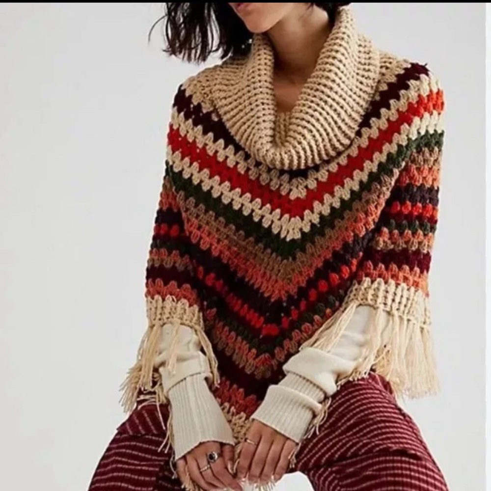 Free People Weekend Getaway Crochet Knit Poncho